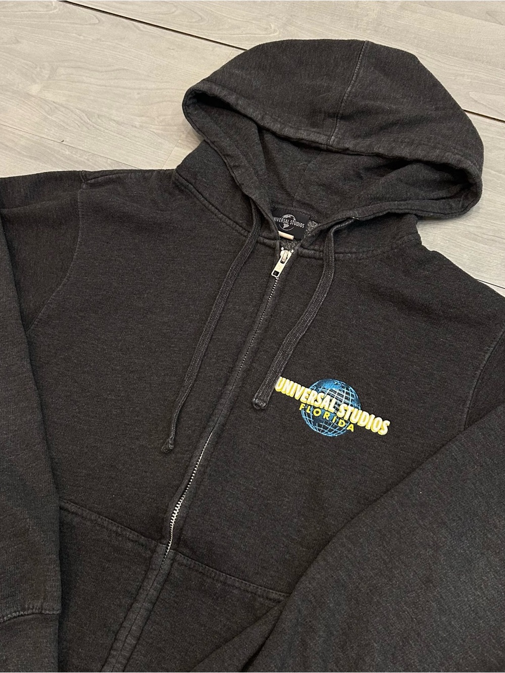 Universal Studios Florida Globe Full Zip Hoodie Charcoal Black Size Small